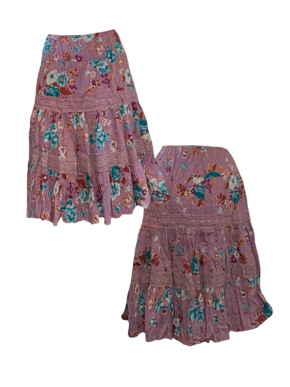 Vintage Floral Purple Midi Skirt